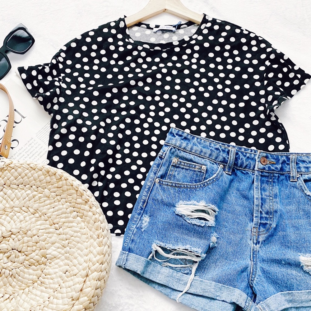 Zara Polkadot Semi Cropped Short Sleeved Top